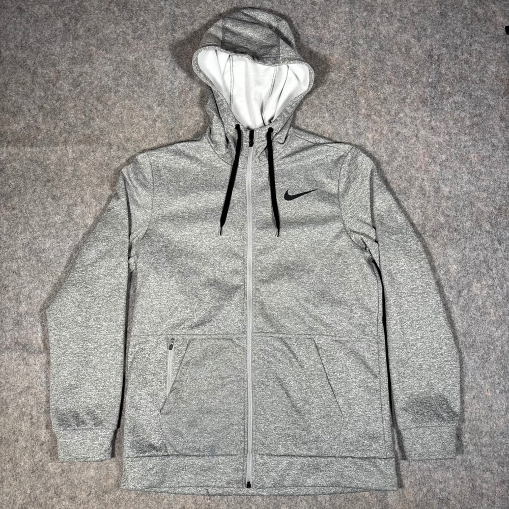 Nike Full Zip Hoodie Mens Medium Grey Therma-FIT Fleece Sweatshirt CU6231-063